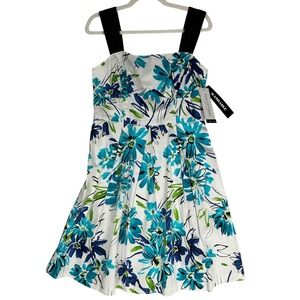 Perceptions New York Turquoise/ Green Floral Print Sleeveless Dress Size 8 NWT